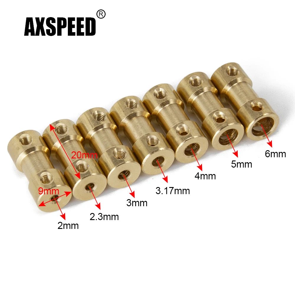 AXSPEED 5 sztuk 2mm/2.3mm/3mm/3.17mm/4mm/5mm/6mm mosiężne elastyczne sprzęgło wału silnika łącznik silnika złącze skrzyni biegów
