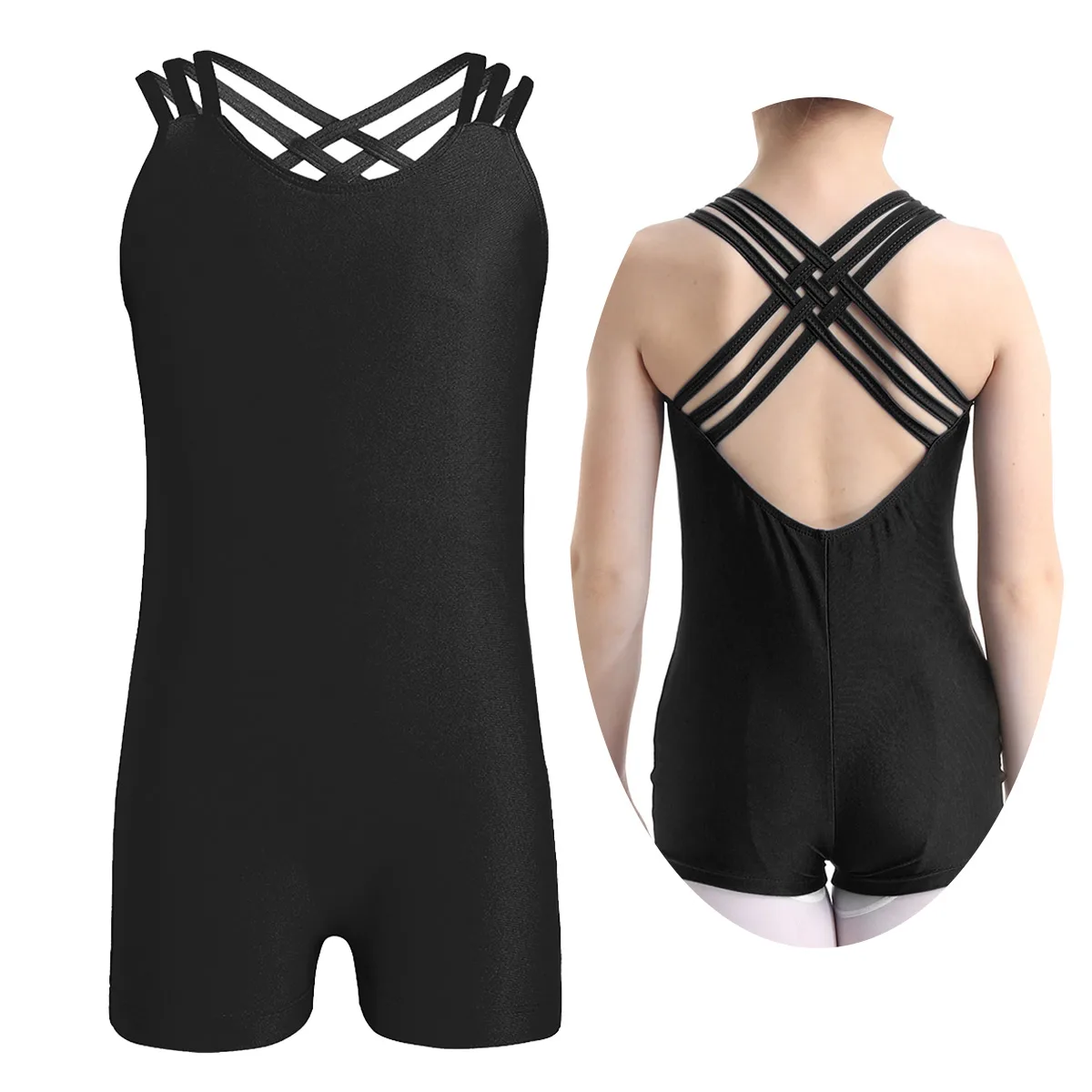 Kids Teens Sleeveless Ballet Gymnastics Leotards Girls Solid Color Gym Unitards Sports Workout Jumpsuit Child Practice Dancewear