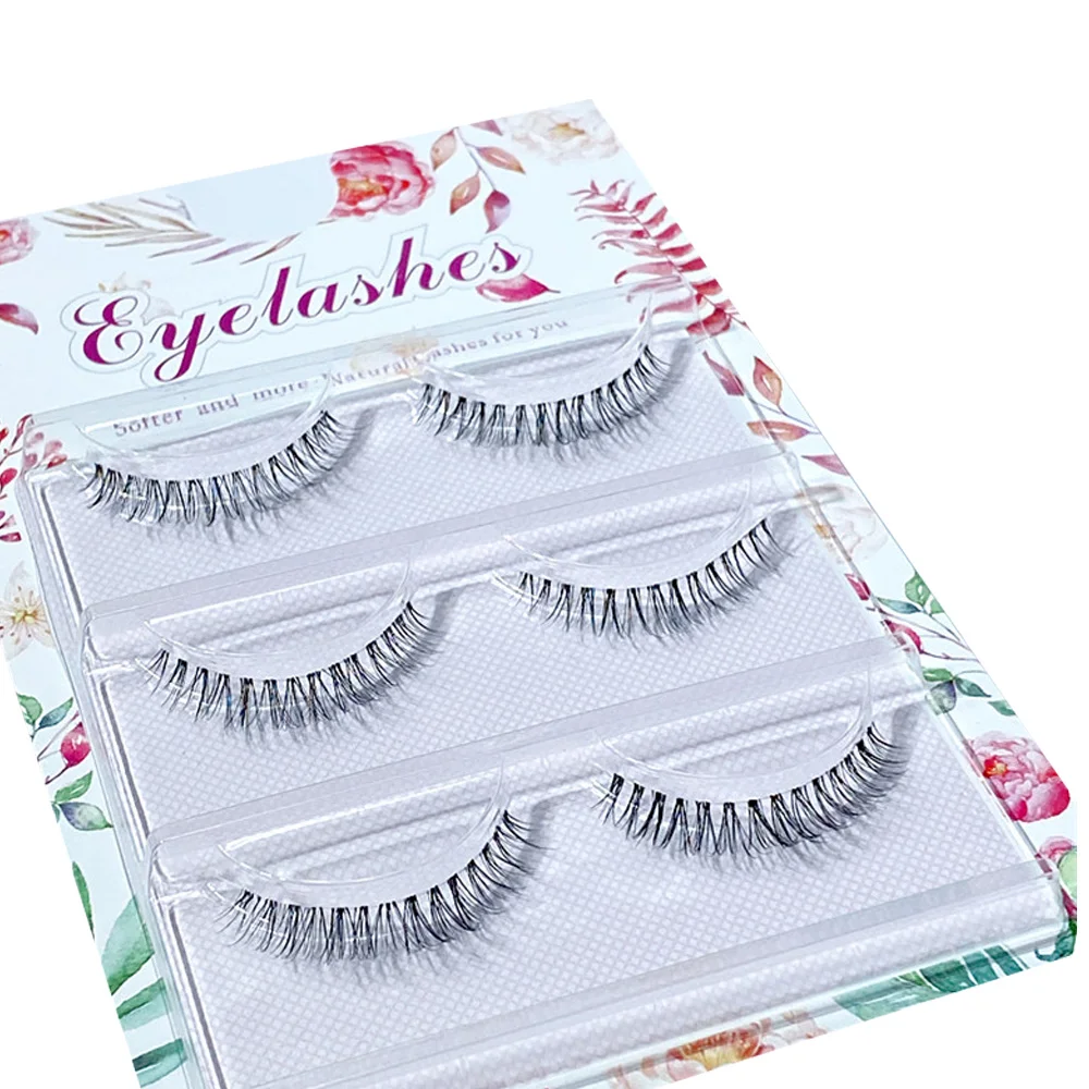 Top sale 3 Pair 3D Mink Lashes Natural HandMade Full Strip Lashes Transparent terrier Short Mink Lashes Style False Eyelashes