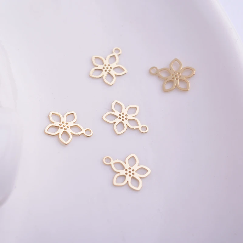 100 Stück AC4215 7*9mm Filigran Versilberte Mini-Blumenanhänger Messing Goldfarben Kleine Blumen Anhänger DIY Ohrring – Detail 7