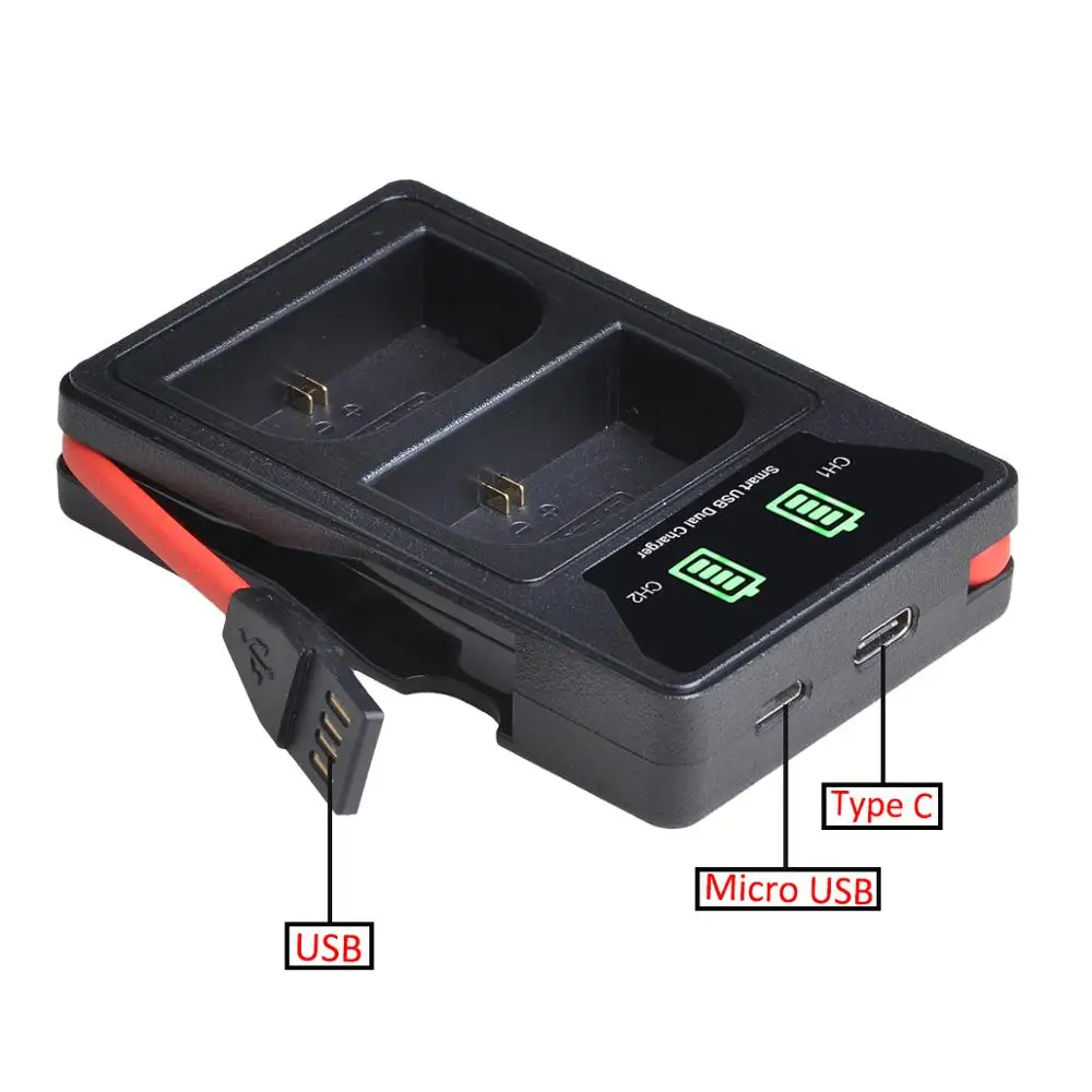 Bateria de 2000mAh LP E6 LPE6 LP-E6 + LED Carregador USB duplo com porta tipo C para Canon EOS 5DS R 5D Mark II 5D Mark III 6D 7D 80D