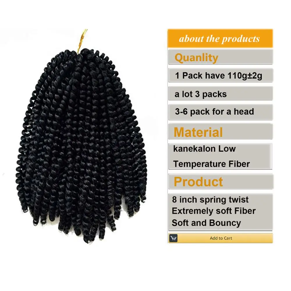 Flyteng Spring Twist Hair Jamaican Bounce bomb twist synthetic Crochet Hair for Black Women 8 Inch Fluffy Spring Twist Cr