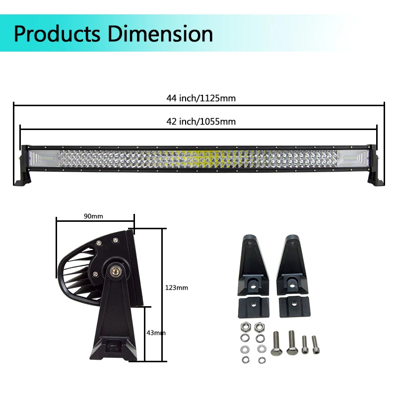 Auxtings 3-rows 42in 540w Curved Led Light Bar Work Light 7D led bar 4x4 Truck ATV Car Roof Offroad Driving Light Bar 12V 24V