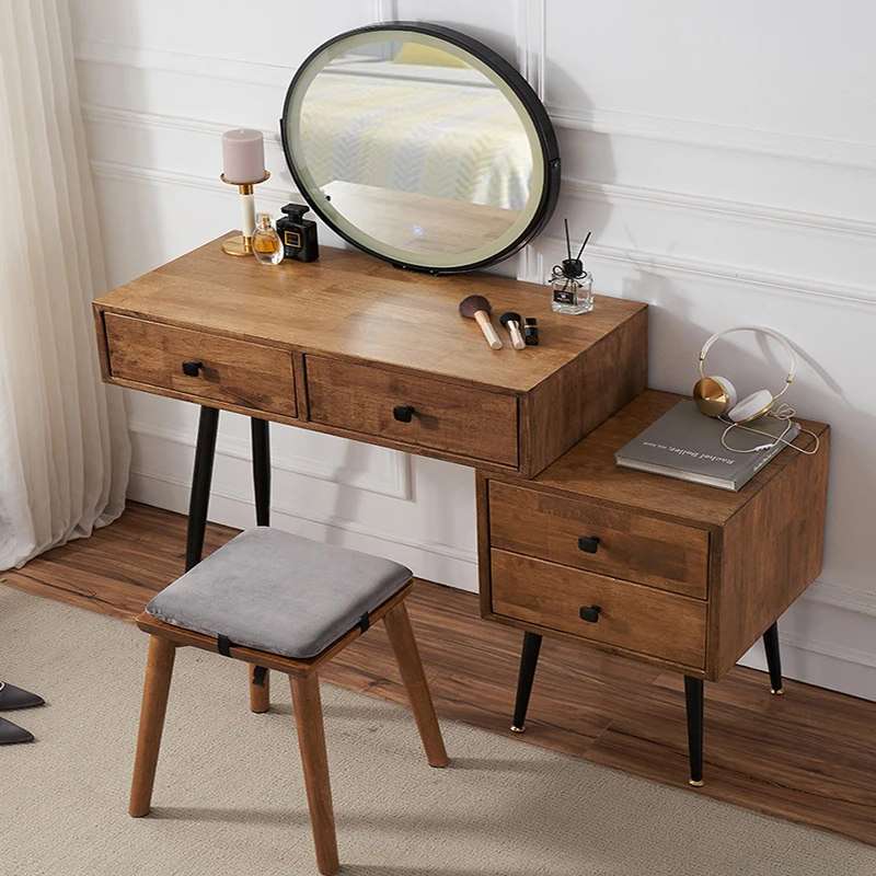 Nordic walnut solid wood dressing table women\'s dressing table bedroom modern simple storage integrated cabinet