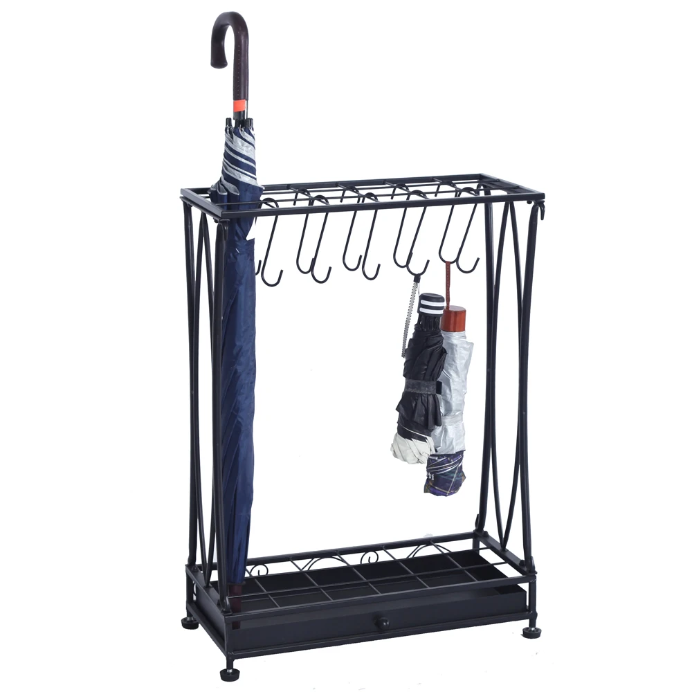 50x24x70CM Modern Black Metal Umbrella Stand Holder Storage Rack with Removable Base Drip Tray[US-Depot]