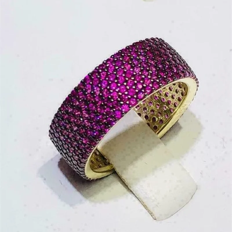 2024 Trend Micro-Inlaid Full Circle Full Diamond Purplish Zircon Simple Men's Ring Women's Ring Bijouterie Female Mens Jewellery