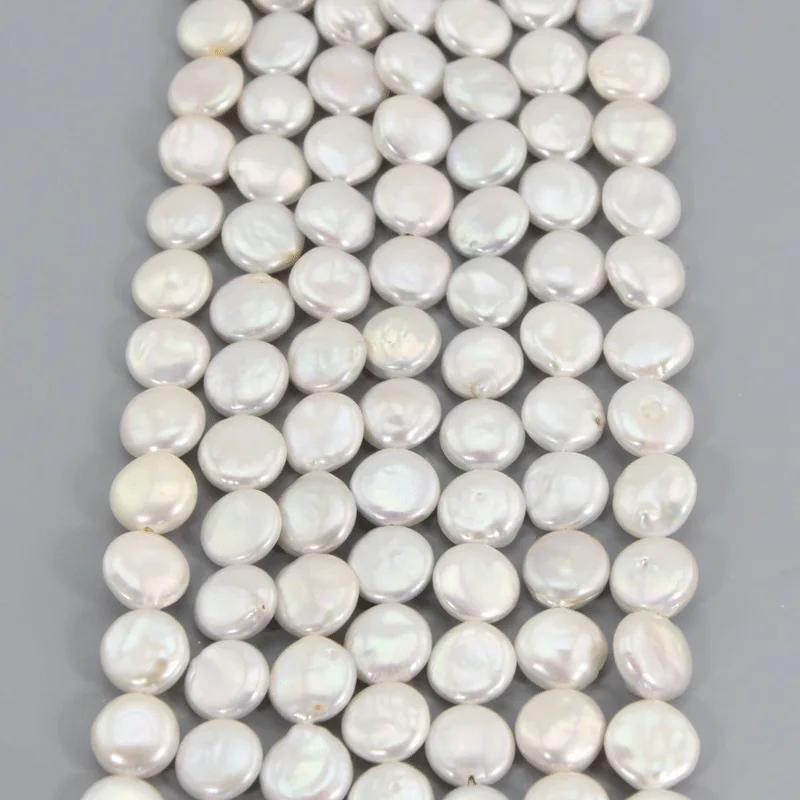 14mm Round Cake fit Necklace DIY Wholesale 5 Strands/Pack White Natural Cultured Freshwater Pearl Beads Button Coin  ABG17