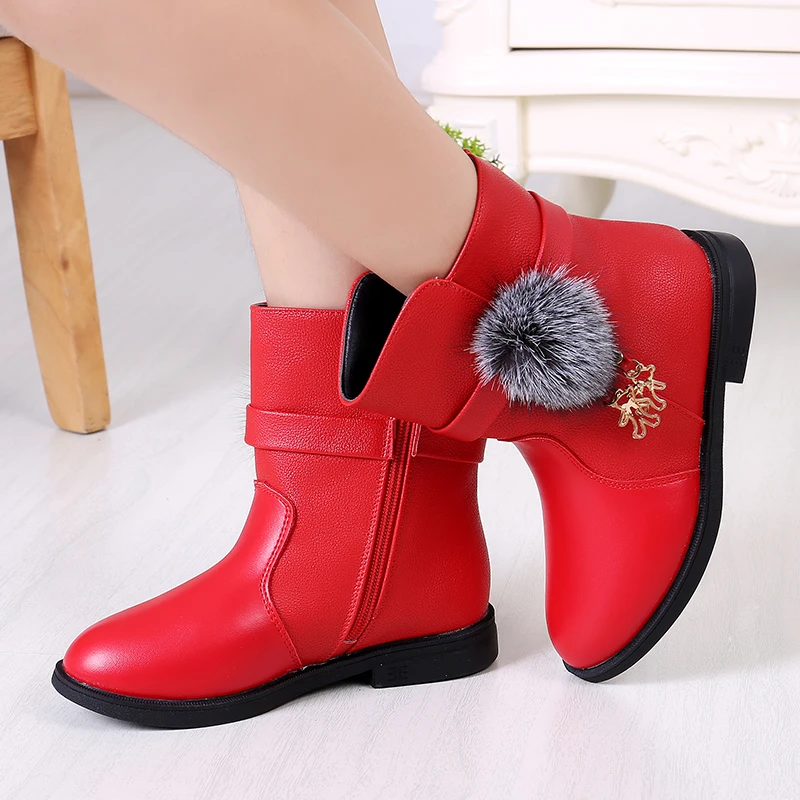 2019 Autumn Winter Non-slip Children Boots Girls PU Leather High Boots Fashion Big Child Princess Girls Shoe Large size 27-36