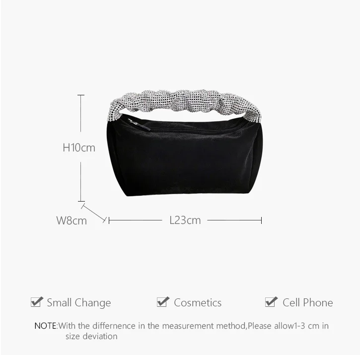 Rhinestones Handle Velvet Handbag Women 2022 New Luxury Soft Square Clutch Bags Female Designer black Purses Quality