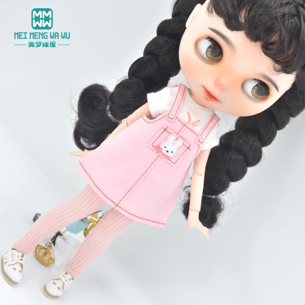 Fits Blyth clothes Azone OB23 OB24 Toys doll accessories Fashion Denim overalls, leggings, leather shoes