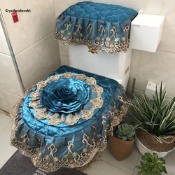 Luxury European-style three-piece toilet set Fabric lace toilet seat Thicken universal seat cushion toilet zipper Cover Sewing