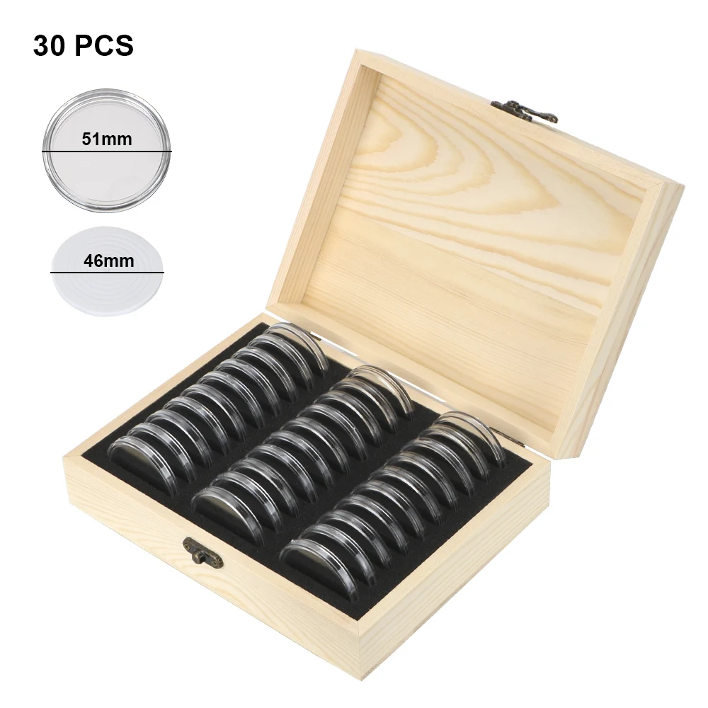 20/30/50/100/120PCS Coins Holder Storage Box Coin Collection Case With Adjustment Pad Antioxidative Coin Wooden Money Box