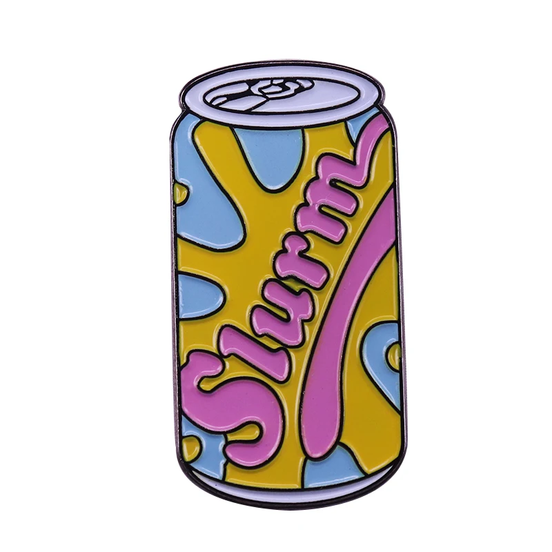 Slurm enamel pin jolt cola can brooch colourful drink badge inspired 90s nostalgia jewelry