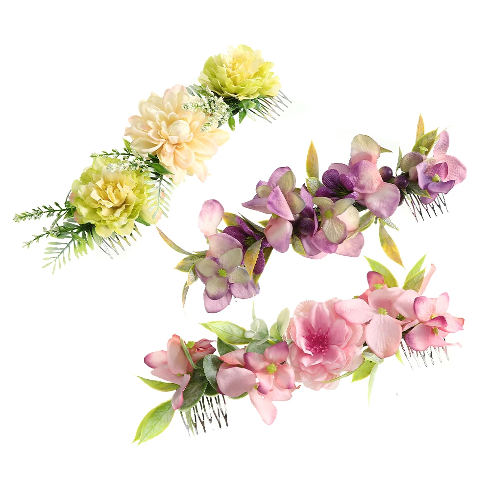 AWAYTR Flower Hair Comb  Wedding Bridal Hair Accessories Female Rattan Hair Comb Classic Hair Vine Fashion Chic Hair Pins