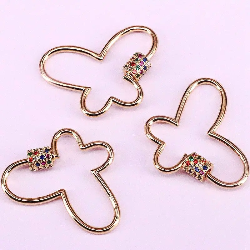 

5Pcs, 34*24mm, Butterfly Screw Clasp, Micro Pave Cz Gold Butterfly, Pave Clasps, Interlocking Clasp, DIY Jewelry Making