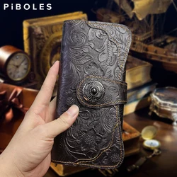 Vintage Genuine Leather Long Wallet Handmade Bifold Hasp Purse Credit Card Holder Wallets Cow Leather Women Clutch Handbag
