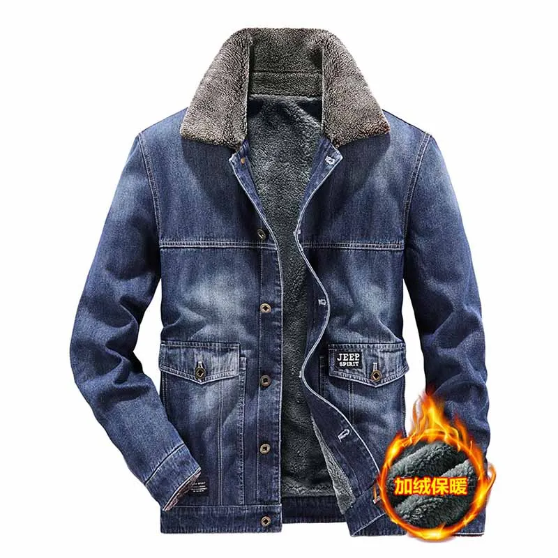 Mcikkny New Men WInter Fleece Lined Denim Jackets Warm Thermal Casual Jeans Coats Size M-4XL Windbreak