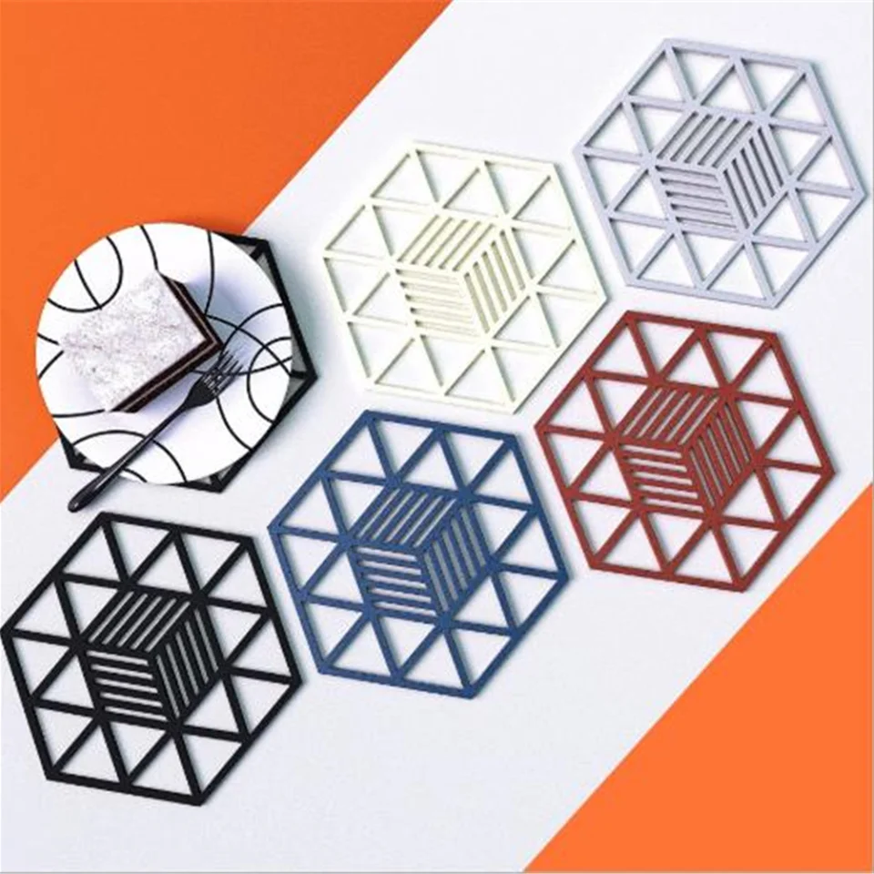 2pcs/lot Hexagon Anti-Hot Pads Silicone Bowl Coffee Cup Pad Coasters Placemats Non-Slip Dining Table Mats Kitchen Accessories