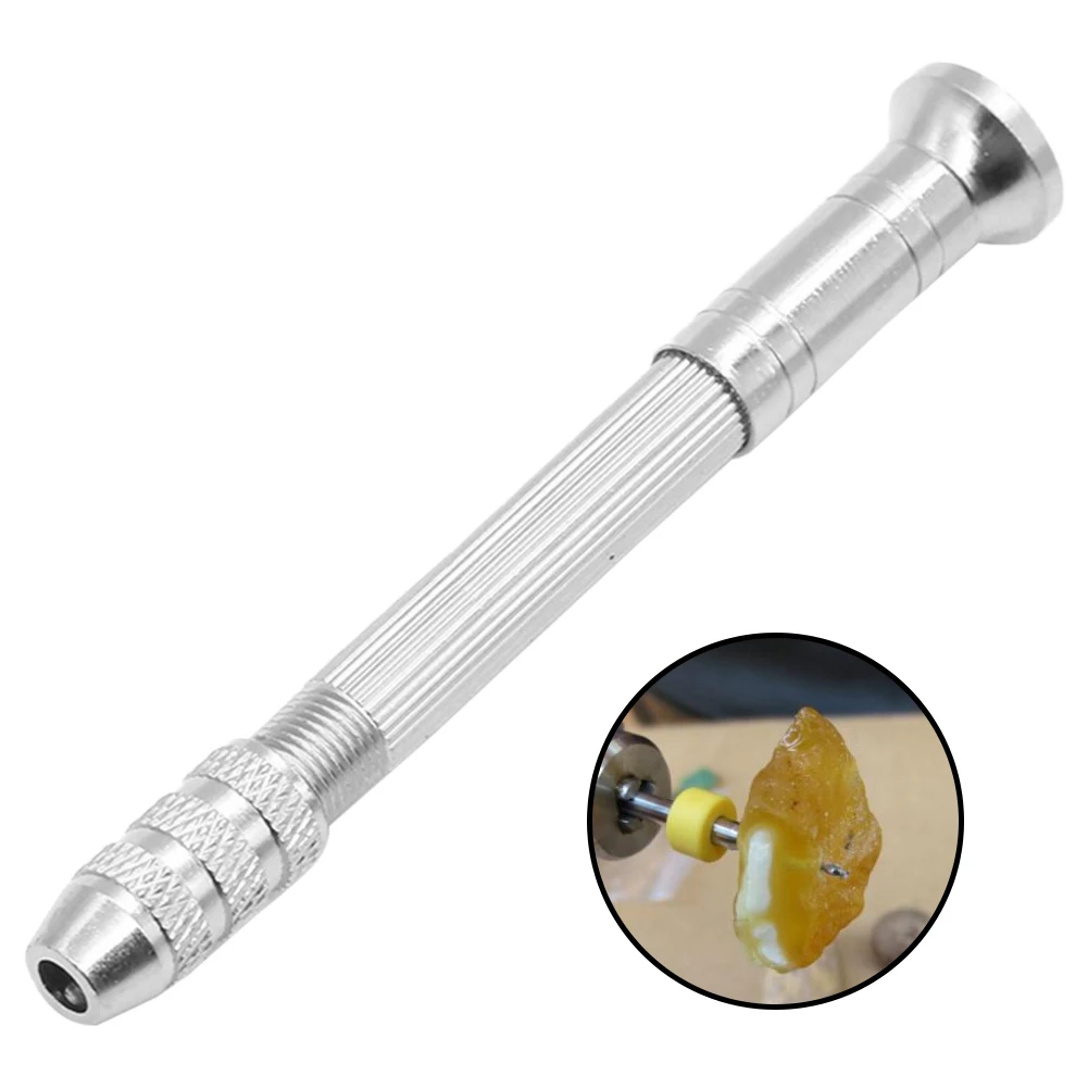 DIY งานไม้เจาะเครื่องมือโรตารี่คู่มืออลูมิเนียม Micro เจาะมือ Non-Slip Handle 10Pcs เจาะ Bits