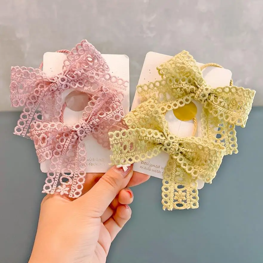 

Baby Fashion Bow Scrunchie Kids Girls Boutique Lace Elastic Hair Rubber Bands Accessories For Children Hair Rope Headdress