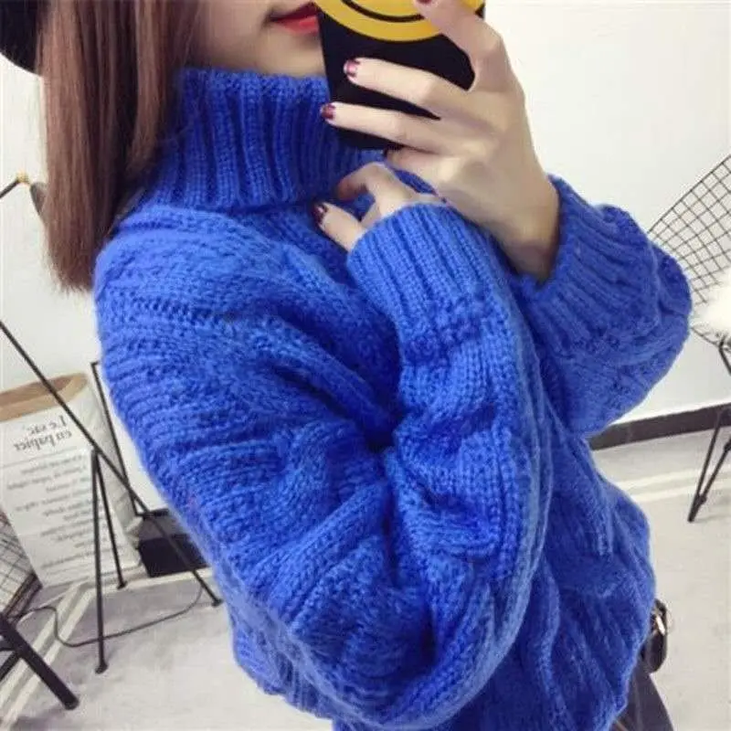 Thicken Twist Turtleneck Sweater Knitwear Women\'s 2023 Winter New Loose Long-sleeve Pullover Warm Short Sweater Casual Tops