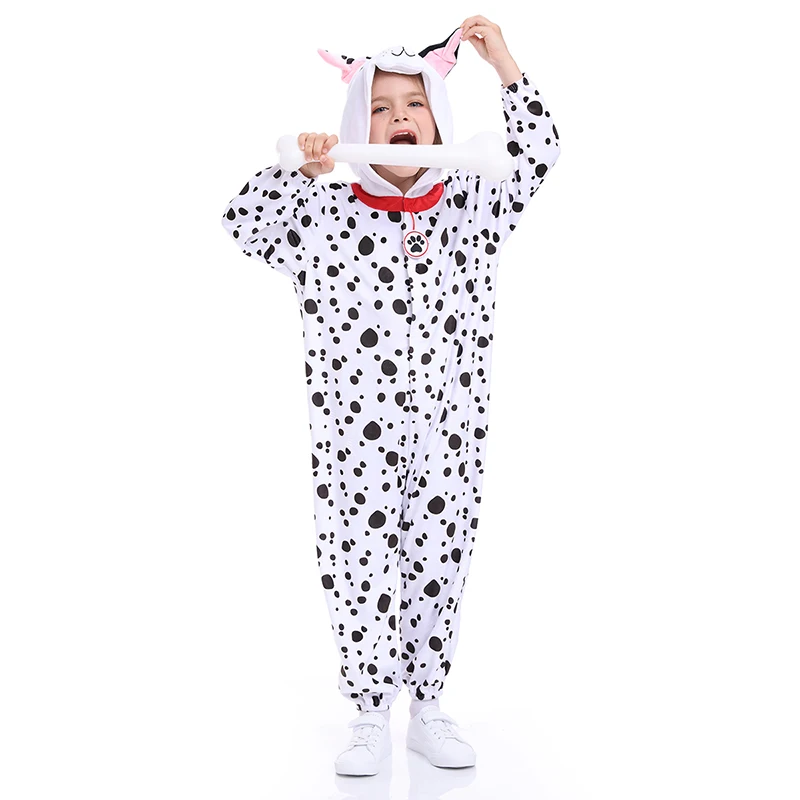 101 Dalmatians Costume Kids Unisex Spotty Dog Jumpsuit Halloween Animal Puppy Dog Pajamas Onesies Carnival Cosplay For Children