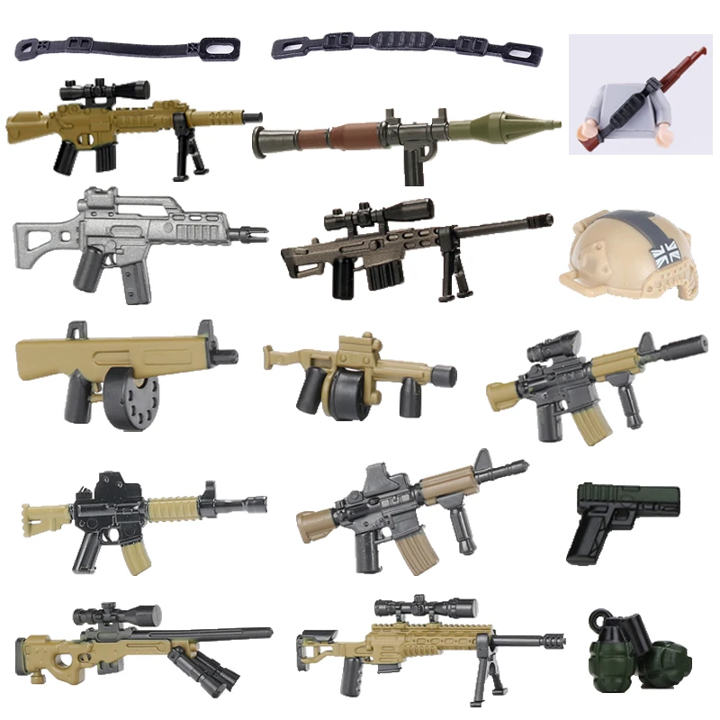 

WW2 Weapons Guns Building Blocks Mini Bricks Solider Figures Toys Gifts Accessories Helmet Belt Pistol New Colors Series