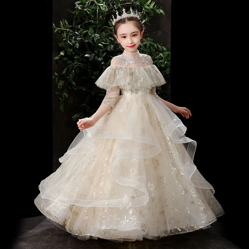 Robe longue de princesse pour filles, tenue de soirée, motif floral, pour Rh, mariage, première communion, 2006, élégante, 2024