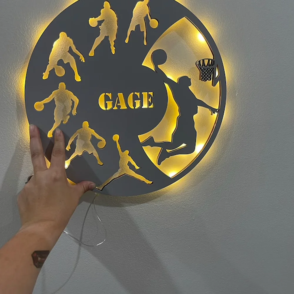 Personalized LED Wall Night Light Basketball Dunk Sign for Basketball Enthusiast Room Bedroom Decoration Custom Name Wooden Lamp image 2