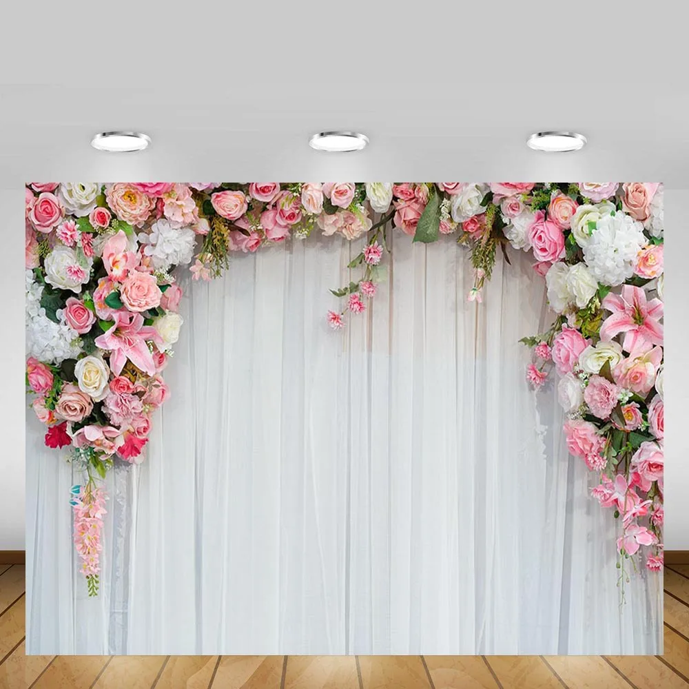 Mehofond-fundo de parede de casamento, rosa, flor branca, cortina, cerimônia, festa de aniversário, fotografia, planos de fundo, decoração, adereço