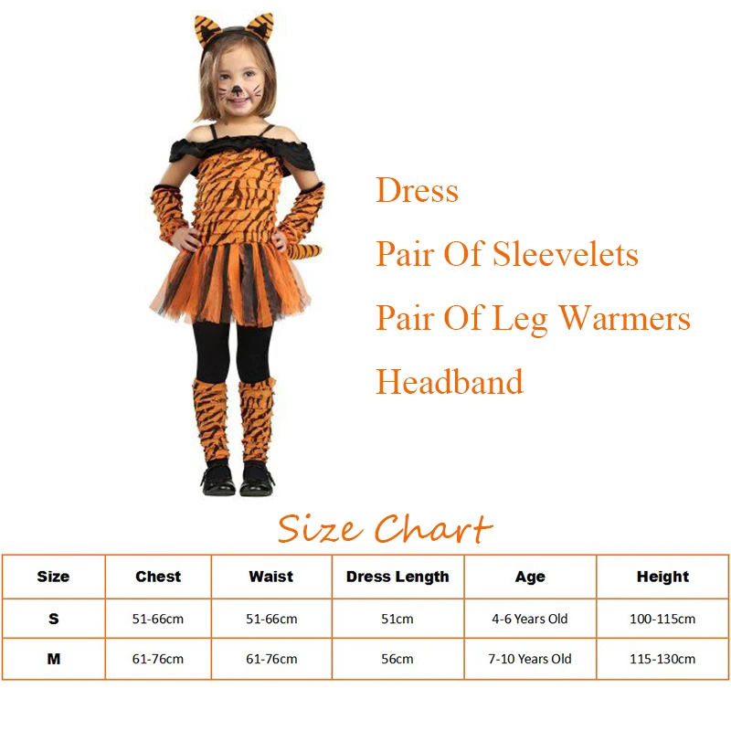 Reneecho-vestido extravagante tigre para crianças, traje de tigre para meninas, traje infantil, roupa de Halloween, Carnaval Purim