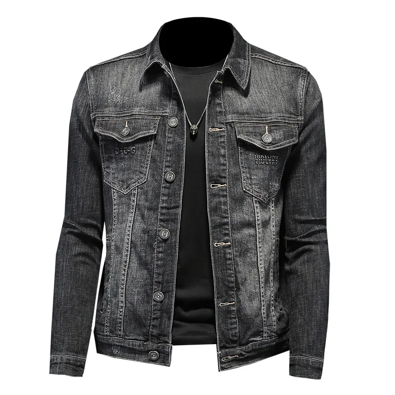 

Spring Autumn Men Denim Jackets Casual Solid Color Lapel Single Breasted Jeans Jacket Men Slim Fit Cotton Outwear Jackets M-4XL