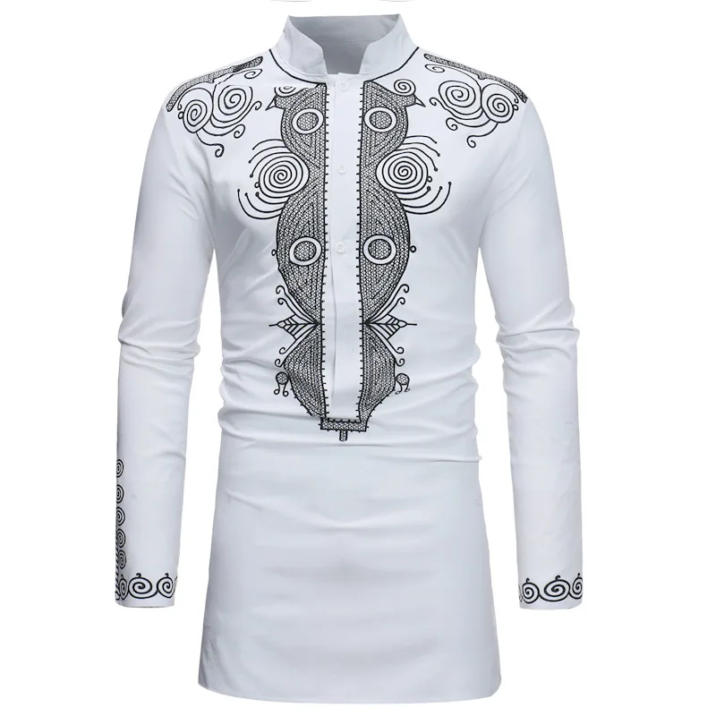 

Mens African Dashiki Mandarin Collar Shirt Hipster Hip Hop Streetwear Men African Clothes Slim Fit Long Sleeve Chemise Homme 3xl