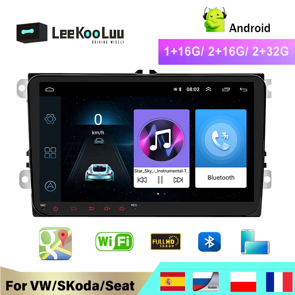 

LeeKooLuu Car Radio 2 Din Android Autoradio GPS Multimedia for VW Volkswagen SKODA Octavia GOLF 5 Golf 6 POLO PASSAT B5 B6 JETTA