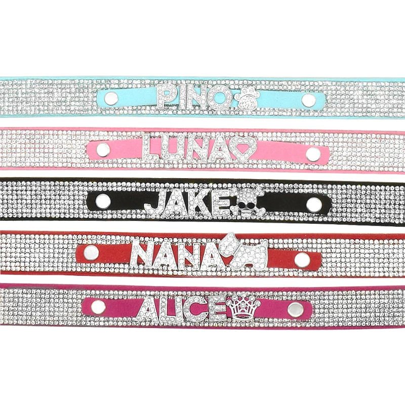 Personalizado Bling Rhinestone Dog Collar, nome personalizado, Glitter Diamond Letter, Nome Pet, pequeno, médio, cães grandes