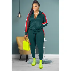 L-4XL Sport large plus size two piece set women clothing Splicing zip long sleeve top and pants suit Wholesale dropshopping