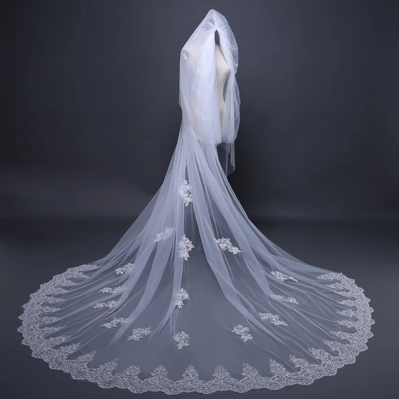 2021 BEPEITHY 3 Meter Cathedral Wedding Veils Long Lace Edge Bridal Veil with Comb Wedding Accessories Bride Mantilla Veil