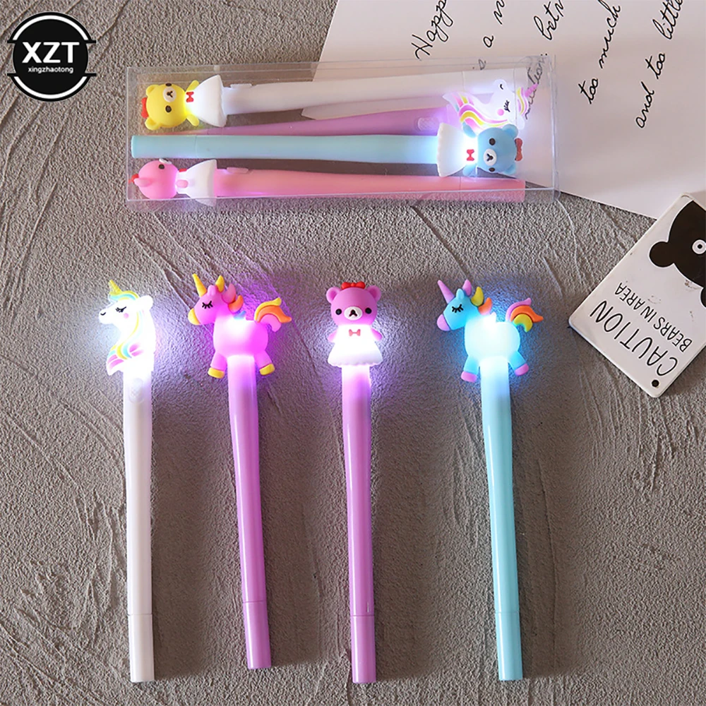 4Pcs/box Gel Pen Cute Unicorn Pens with lamp light Kawaii Gel Ink Pen Gifts for Kids children School Stationery Office Supplies