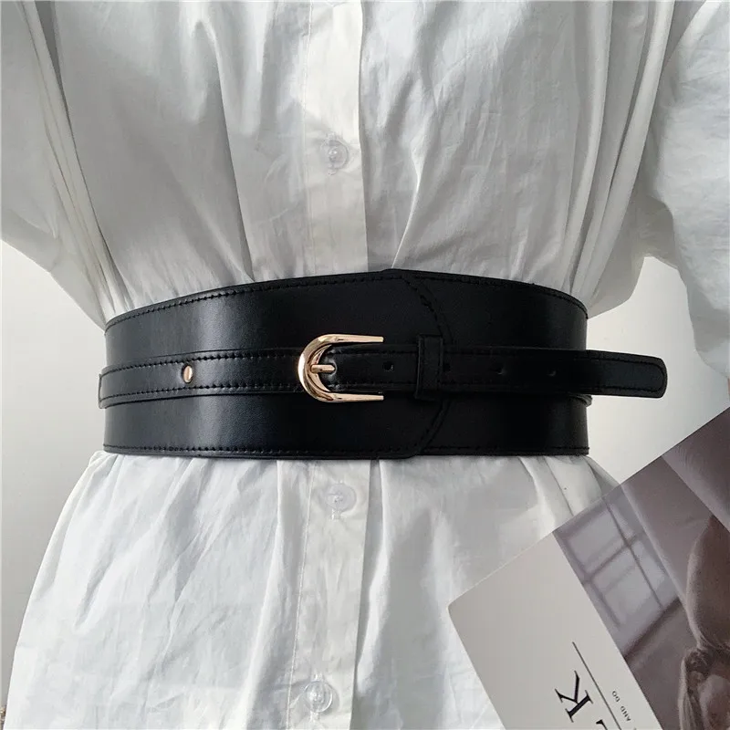 

Women's Runway Fashion PU Leather Cummerbunds Female Dress Corsets Waistband Belts Decoration Wide Belt R327