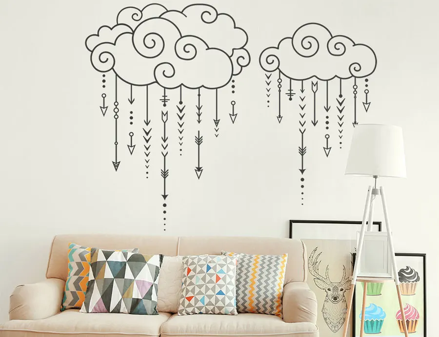 Geometric Wall Decals Home Decor Nursery Swirly Clouds Raining Arrows Vinyl Wall Stickers Kids Bedroom Decoration