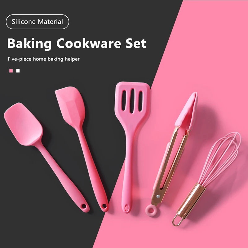 

Silicone Baking Cooking Utensils Set 5pcs KitchenWare Heat Resistant Non-Stick Pan Spatula Pink Kitchen Tools Bakery Accessories