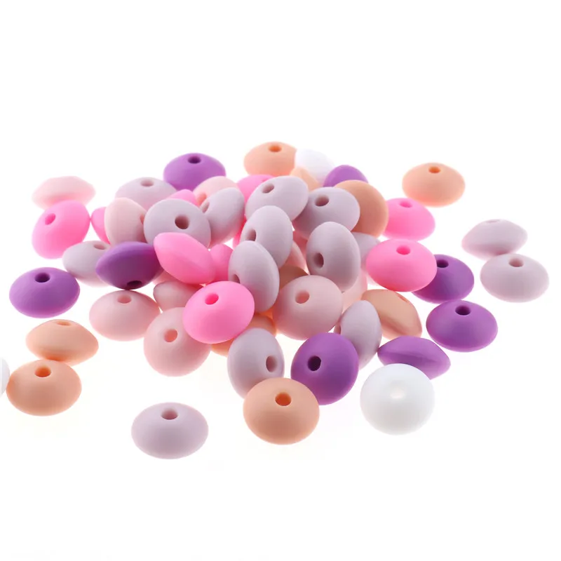 Fkisbox 12mm 100pcs Silicone Lentil Beads BPA Free Baby Teether Pacifier Chain Clips Accessories Food Grade Newborn Tooth Care