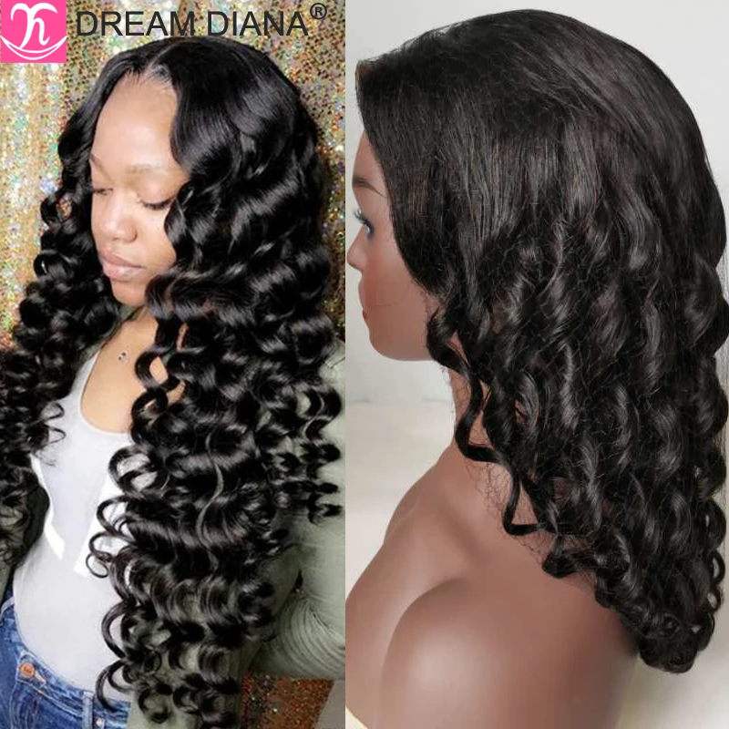 DreamDiana Brazilian Loose Wave Frontal Lace Wigs 150 Density Guleless 100% Remy Ombre Wavy Human Hair 13x4 Lace Frontal Wigs