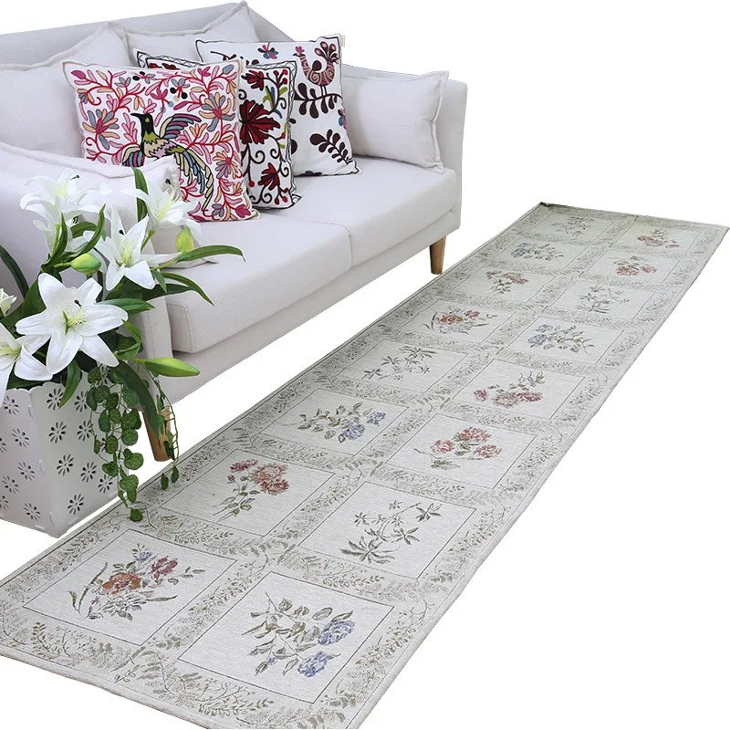 

Europe Flower Plaid Long Hallway Carpet, Home Corridor Entrance Mat, Bedroom Carpet, Jacquard Bedside Blanket, Rug, Living Room