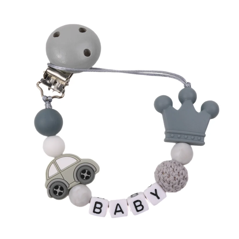 Personalized Name Baby Pacifier Clips Cars Pacifier Chain Holder for Baby Teething Soother Chew Toy Dummy Clips