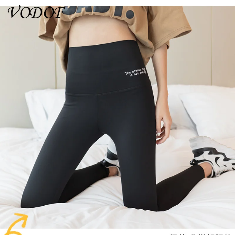 VODOF Neue Frauen Schwarz Haifischhaut Leggings Dünne Workout Stretch Sexy Fitness Leggings Dünne Beine Abnehmen Sport Leggings