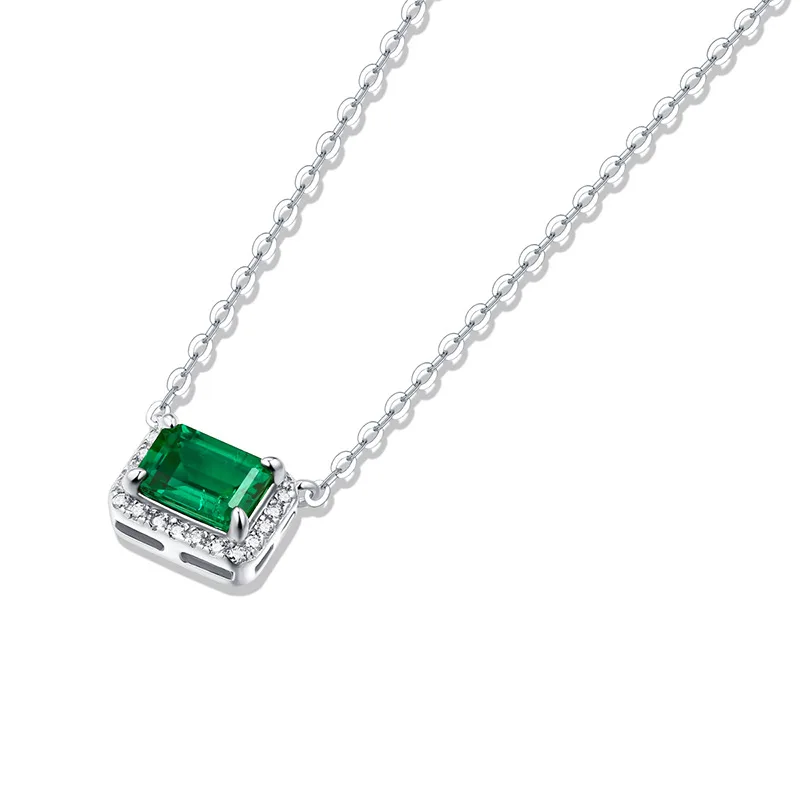 Jellystory 100% real s925 sterling silver 5*7mm 1 carat rectangle emerald gemstone pendant necklace jewelry for female wedding