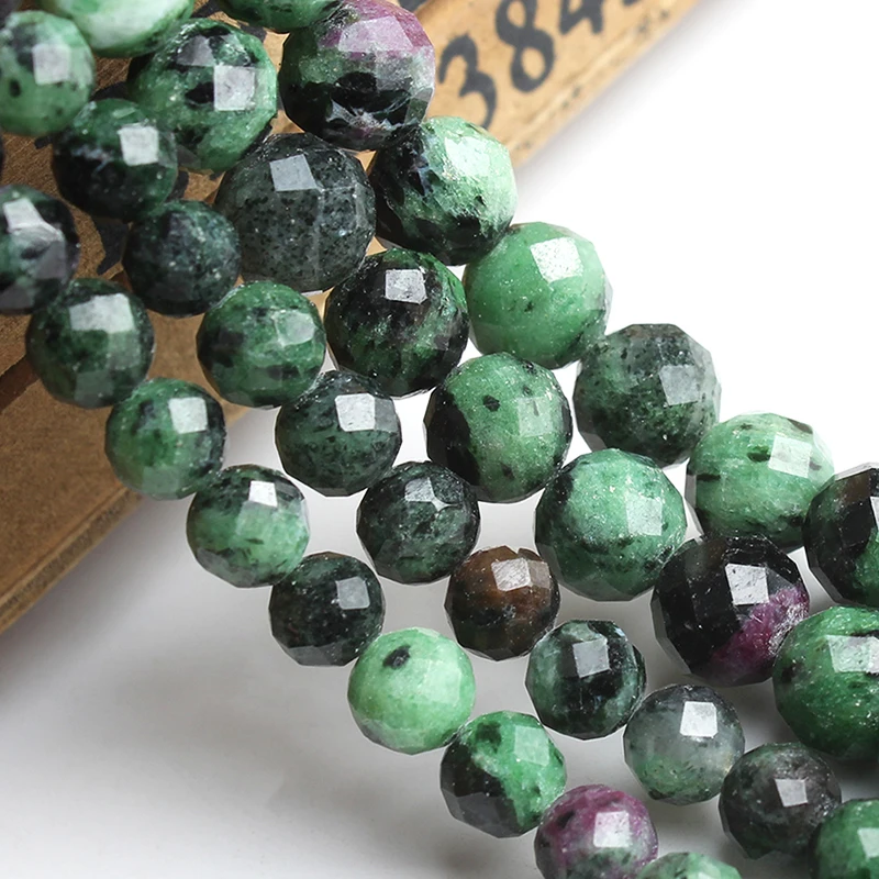 AAA Natural Faceted Green Rubys Zoisite Loose Spacer Beads For Jewelry Making DIY Bracelet Necklace Accessories 7.5\'\' 6mm 8mm