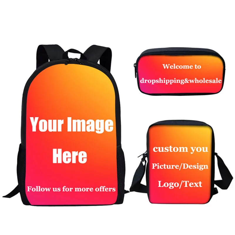 Custom Your Image 3D Children School Bags Set For Teen Boys Girls Backpacks Student Book Bag Kids Shoulder Bag Mochila Escolar