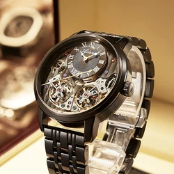 AILANG-Reloj de lujo para hombre, cronógrafo mecánico, automático, luminoso, negro, doble Tourbillon, resistente al agua